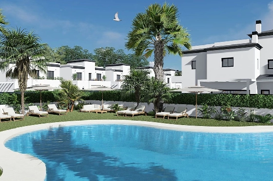 Eck-Reihenhaus in Santa Pola zu verkaufen, Wohnfläche 93 m², Zustand Erstbezug, Grundstück 113 m², 3 Schlafzimmer, 3 Badezimmer, Pool, ref.: HA-SPN-631-Q01-3
