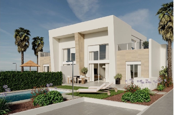 Doppelhaushälfte in Algorfa zu verkaufen, Wohnfläche 293 m², Zustand Erstbezug, Klimaanlage, Grundstück 292 m², 3 Schlafzimmer, 2 Badezimmer, Pool, ref.: HA-ARN-116-D02-1